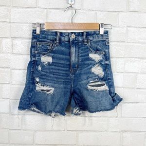 American Eagle Curvy Hi-Rise Shortie Distressed Shorts